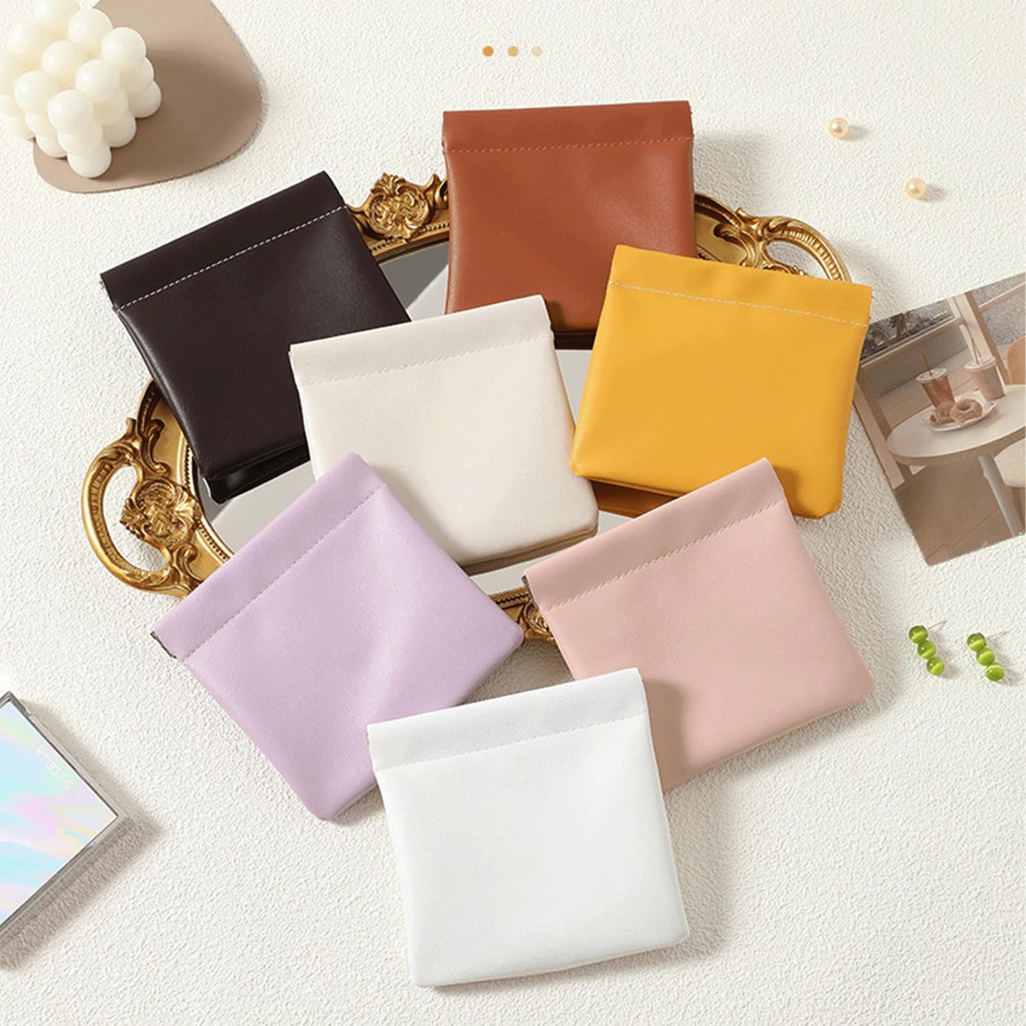 EREBLOOM Leather Pouch, Personalized Snap Closure Leather Organizer Pouch, No Zipper Self-Closing Design for On-the-Go