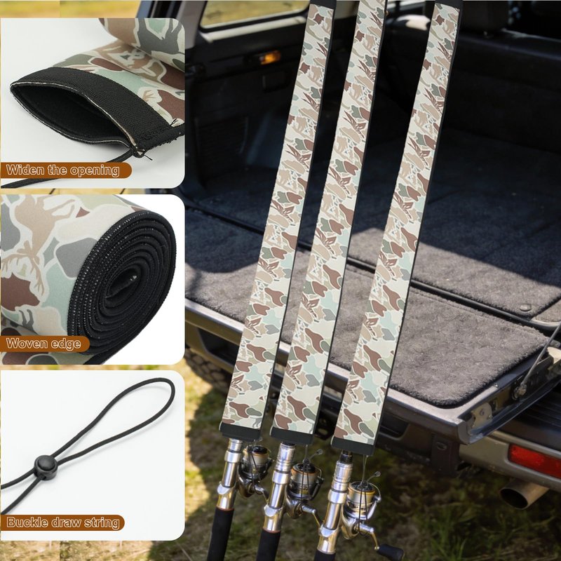 LERQDER Premium Neoprene Fishing Rod Sleeves-Durable,UV Resistance, Puncture Resistant, Rod Socks Protect Cover Casting, Spinning, Trolling Fishing Rods for Storage (4, Beige Camo, 60")
