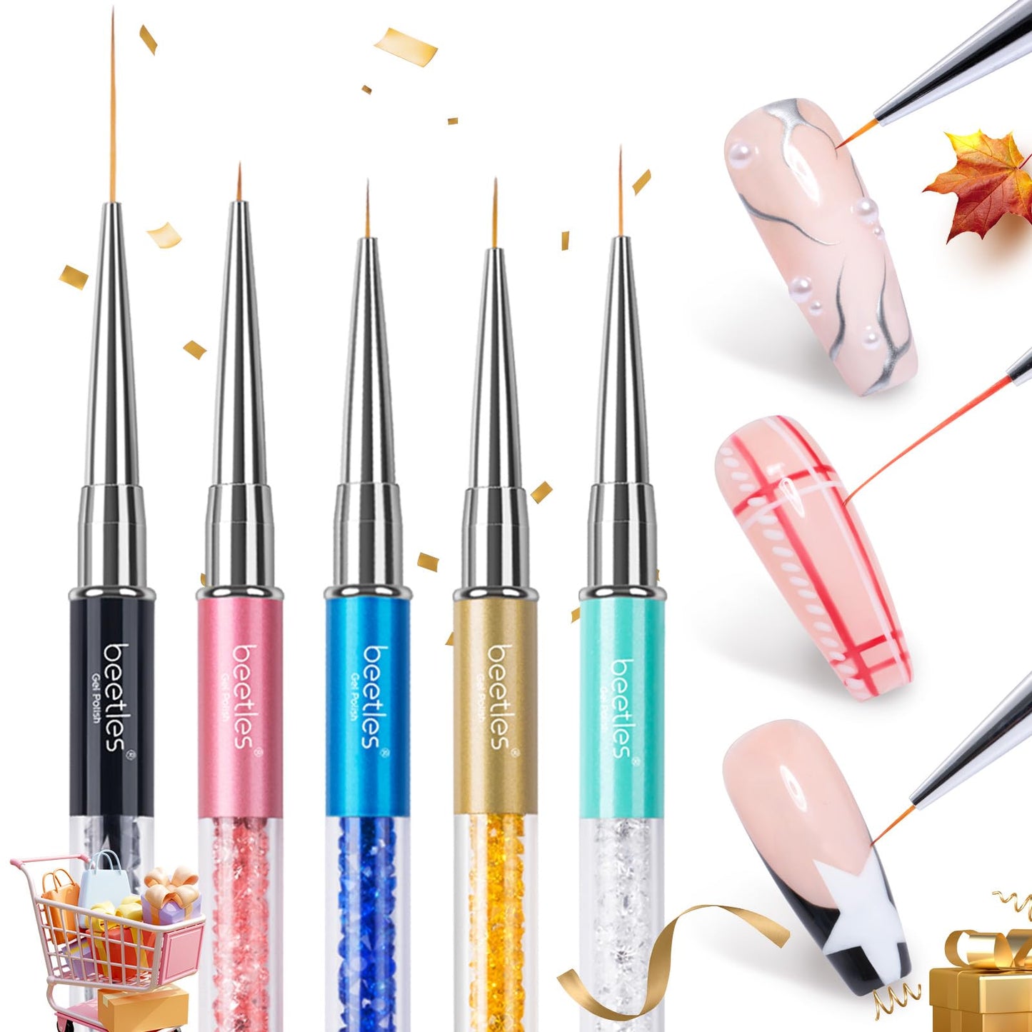 Beetles 31pcs Nail Art Brushes, Dotting Tools, Nail Art Pens, Dust Brush, Striping Liner Fingernail Drawing Pens with Palette Holder All in One for Starter Manicure Design Set