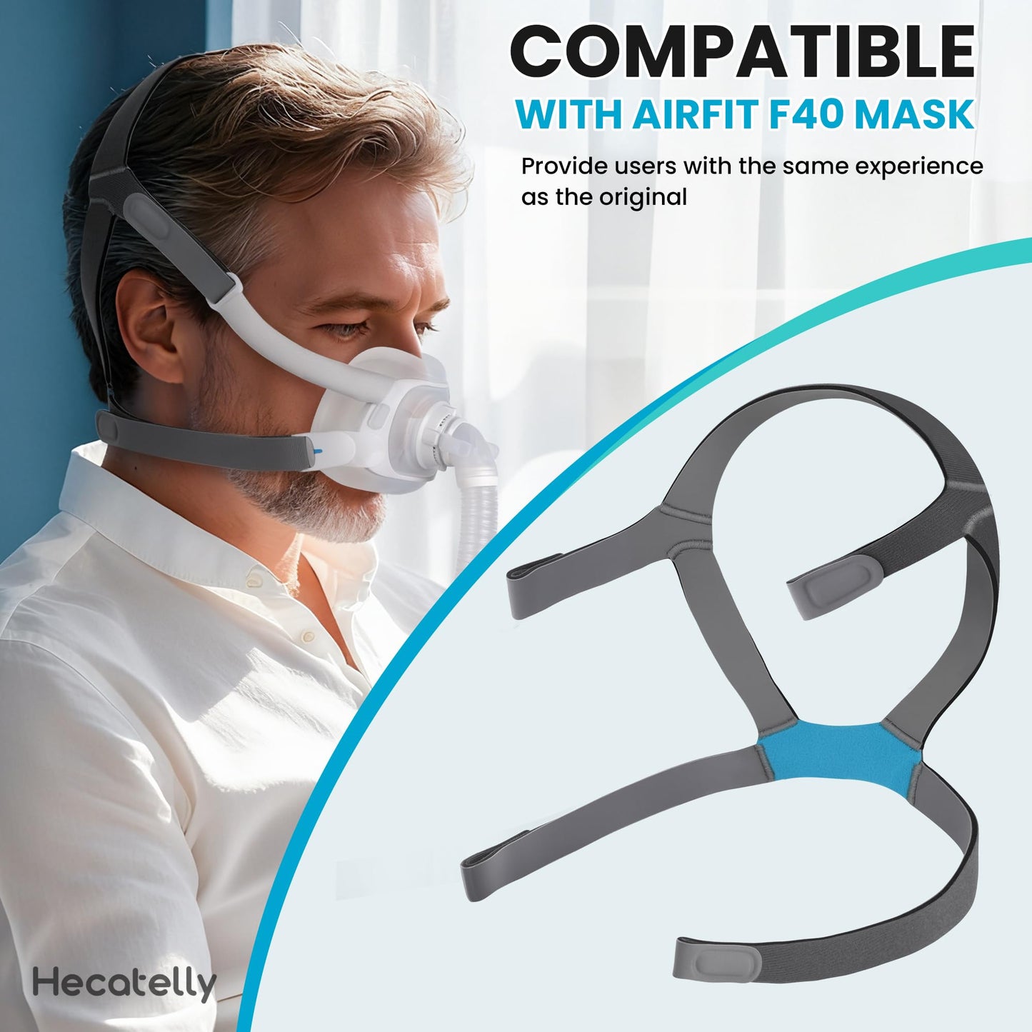 Hecatelly 1 Pack Replacement F40 Headgear and 1 Pair Magnetic Clips for AirFit F40 Headgear，Comfortable Adjustable Head Strap Replacement for Resmed F40 Full Face Mask-Standard/Medium Size
