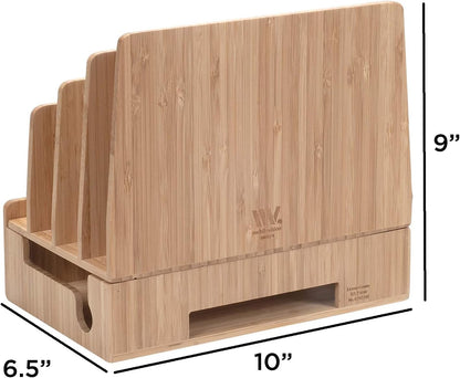 MobileVision Bamboo Charging Station & Multi Device Organizer Slim Version for Smartphones, Tablets, and Laptops