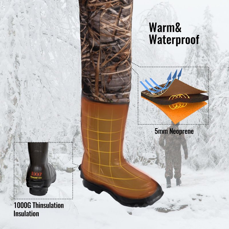 8 Fans Hunting Waders, Neoprene Chest Wader, Waterproof Bootfoot Fishing Waders for Men & Women with 1000G Rubber Boots,No Built-in Light (Next Camo Evo(s), 12)