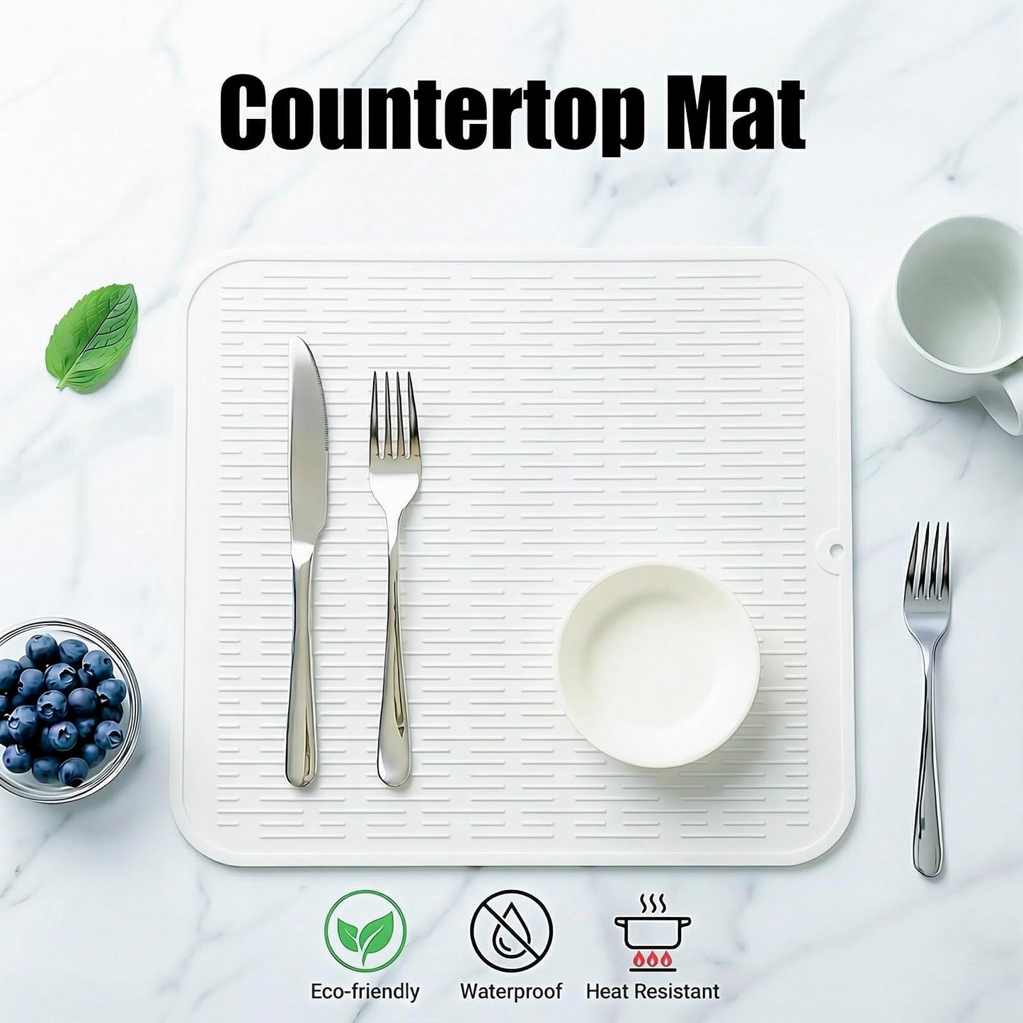 MicoYang Silicone Dish Drying Mat for Multiple Usage,Easy clean,Eco-friendly,Heat-resistant Silicone Mat for Kitchen Counter or Sink,Refrigerator or Drawer Liner White XL 18 inches x 16 inches