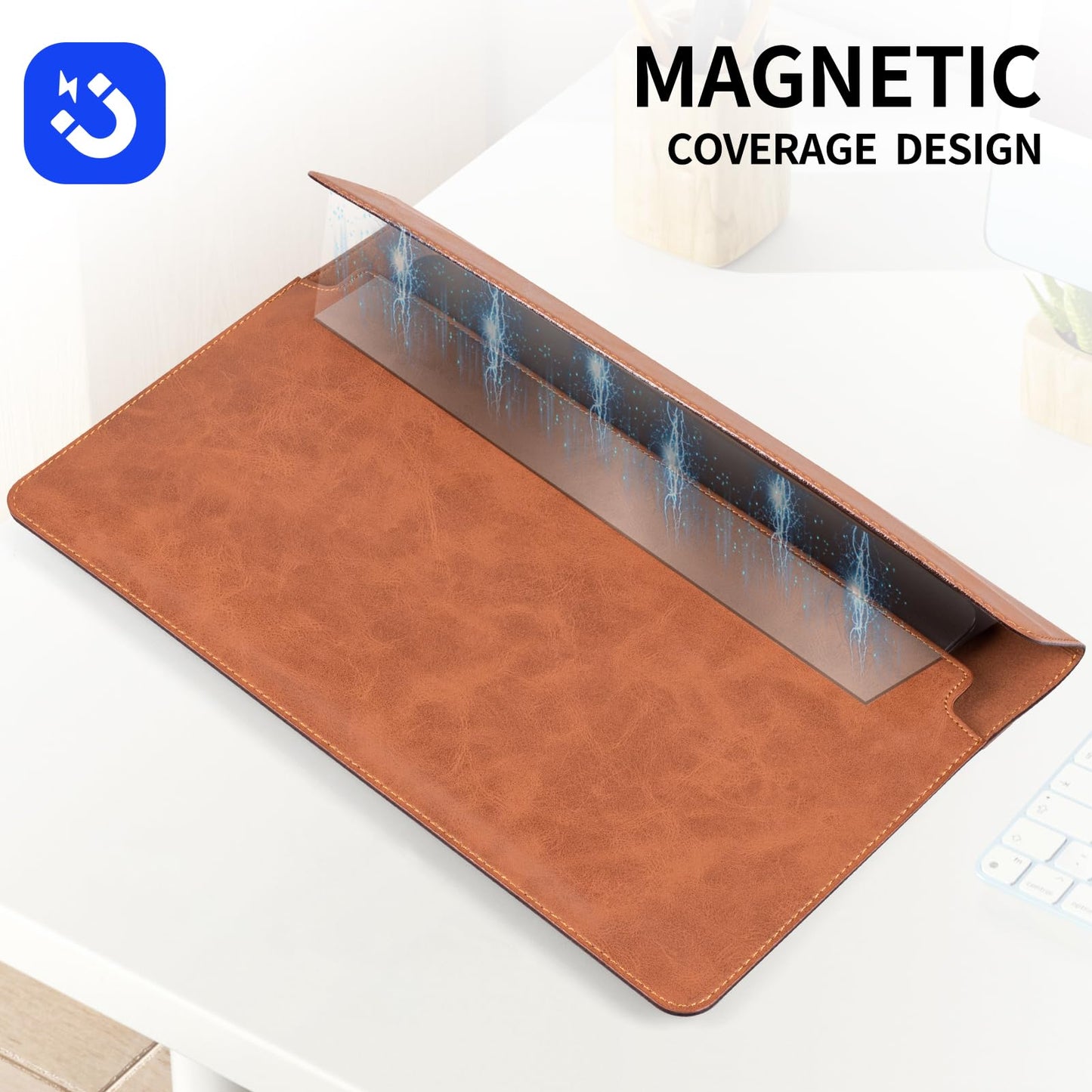 CPNVWA 16 Inch Leather Laptop Sleeve Compatible with MacBook Pro 16 Inch M5 M4 M3 M2 M1 Pro/Max＆MacBook Air 15 Inch M5 M4 M3 M2, Genuine Leather Protective Case Cover,Vintage Brown