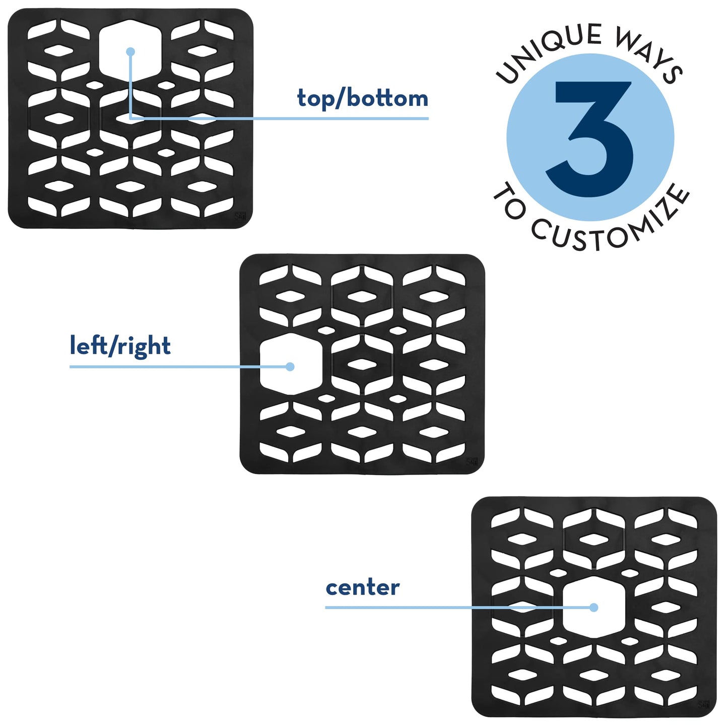 S&T INC. Kitchen Sink Mat, Cut to Fit Drain Hole, Raised Design for Water Flow, Black, 12.8 Inches x 11.3 Inches