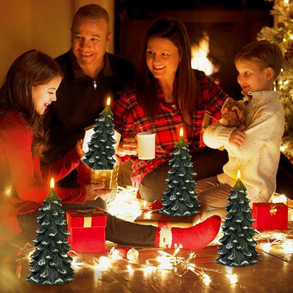 Christmas Tree Shaped Flickering Flameless Candles, Green Real Wax Battery Operated LED Candles with Timer for Christmas Home Party Decoration Christmas Gift Set of 2