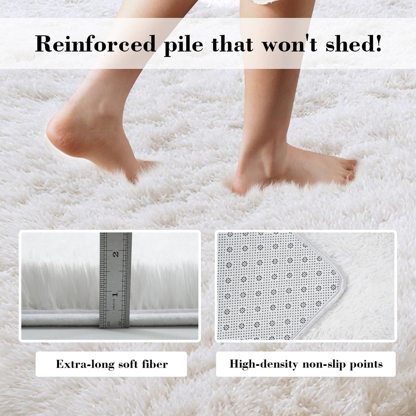 Soft Runner Rugs for Bedroom, White 2x6 Area Rugs Fluffy Rug Shag Area Rug Carpet, Bedside Rug for Living Room Bedroom Room Home Decor