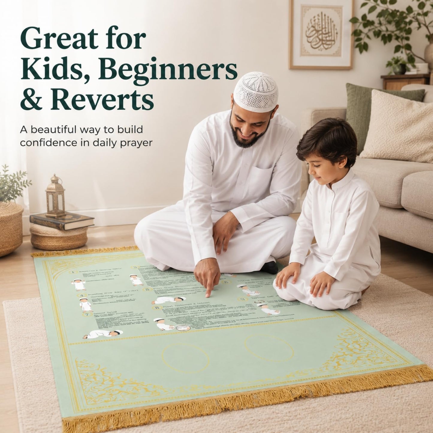3-Pack Suede Prayer Mat with Instructions, Muslim Prayer Rug Set