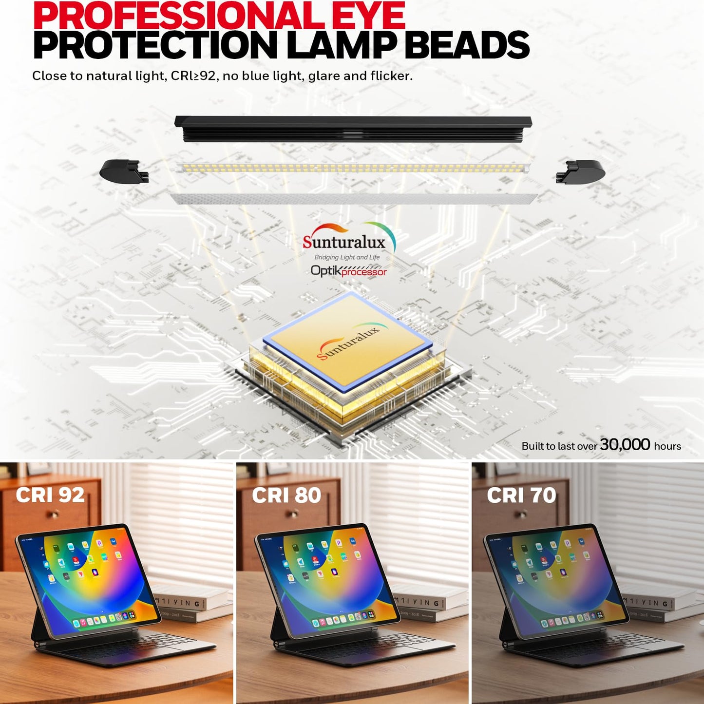 Honeywell Wide Desk Lamp with Clamp for Dual Monitors, 22W Full-Spectrum Eye-Caring LED Desk Lamp for Home Office, 3-Section Adjustable Architect Light for Large Desk, Stepless Dimming, 3000K-5700K