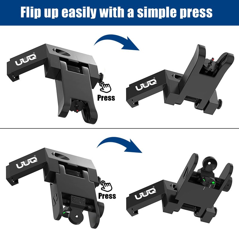UUQ 45 Degree Offset Fiber Optic Iron Sights,Flip Up Front Rear Sites with Red&Green Dot,BUIS Backup Sight Set， Tool-Free Adjustable Front Sight Rapid Transition,Fits Picatinny and Weaver Rails