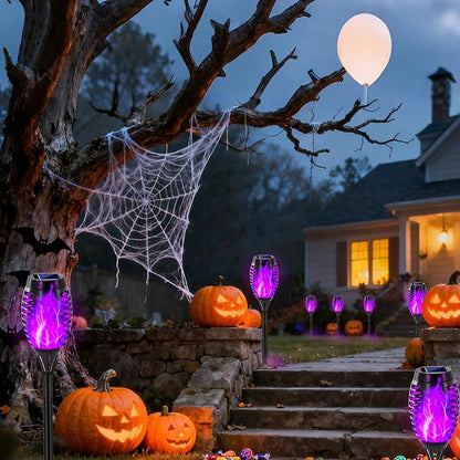 Swingers Solar Lights Outdoor,Halloween Solar Torch Lights with Flickering Flame,Waterproof Outdoor Garden Lights for Outside Patio Pathway Yard Decorations(12, Purple)