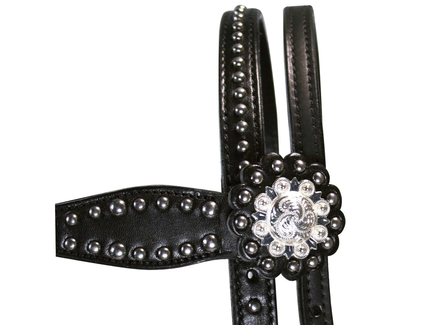 Tahoe Tack Leather Starry Night Studded Horse Headstall & Matching Reins, Black, Full Horse (17-1736-BK)