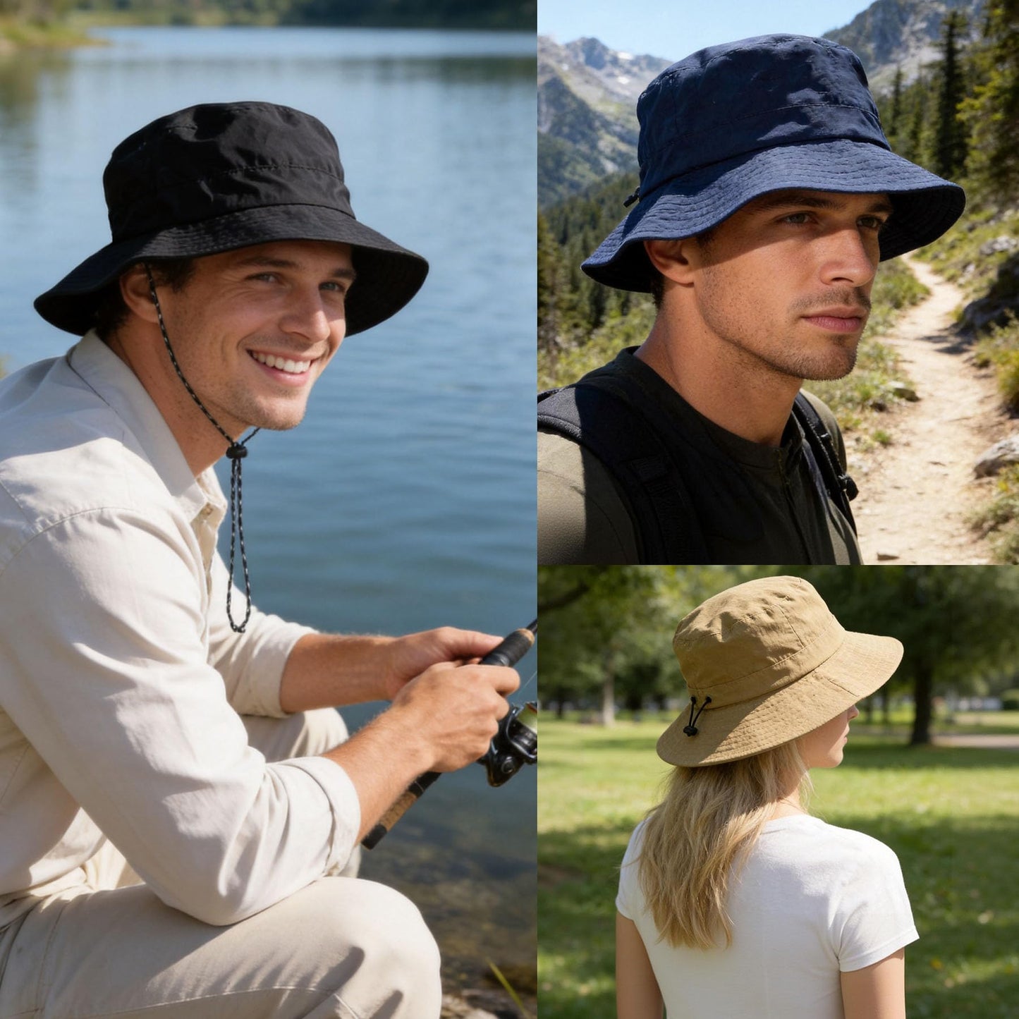 PFFY Packable Sun Bucket Hat for Men UV Protection Sun Hats Waterproof Lightweight Hiking Outdoor Cap Beige (More Loose)