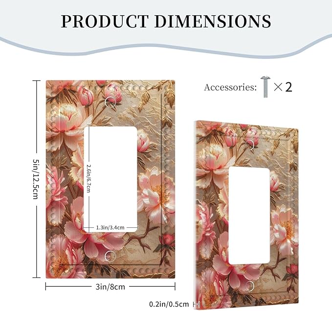 Pink Blooming Flowers Peonies Floral Single Decora Outlet Wall Plate 1 Gang Rocker Decorative Switch plate Faceplate GFCI Light Switch Covers for Farmhouse Living Decor