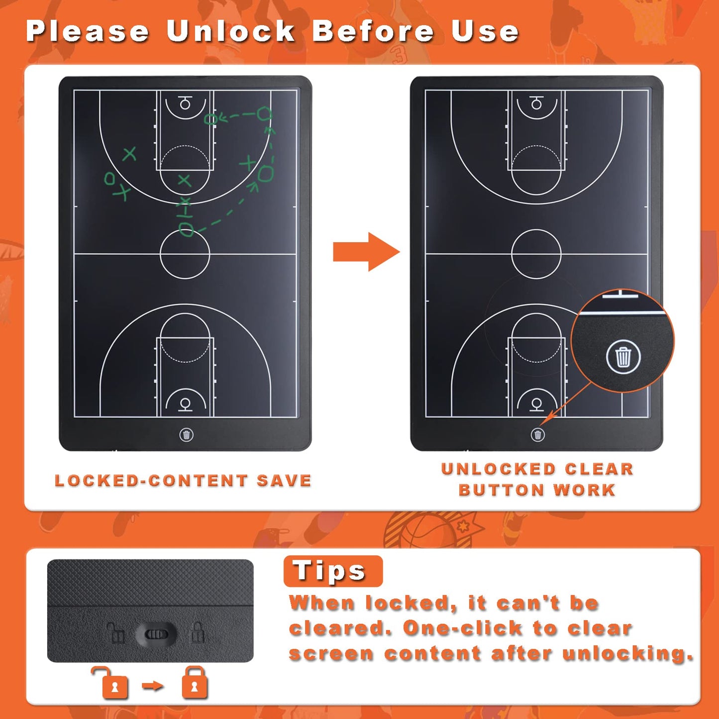 Augctoer 16'' LCD Screen Tactical Coaching Marker Board, Electronic Board with Stylus Pen,with Lock Function,for Coach Basketball Soccer (Basketball Coach Board)