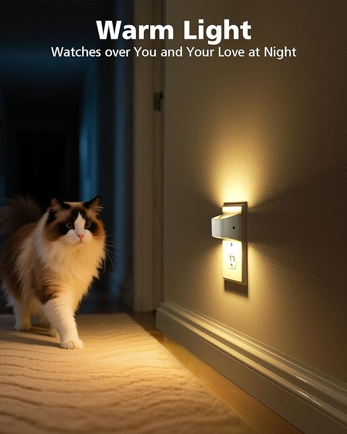 VOLISUN Night Lights Plug into Wall, 4 Pack Up and Down LED Night Light with Dusk to Dawn Light Sensor, 3000K Warm White Nightlight for Hallway, Bedroom, Bathroom, Kitchen White