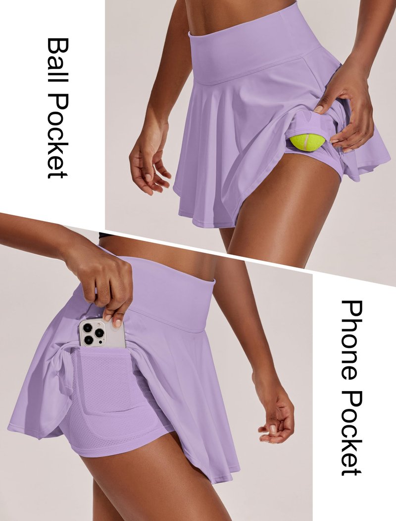 PINSPARK Pleated Tennis Skirts for Women with Pockets Golf Skirt High Waist Pickleball Skorts Plus Size Light Purple XL