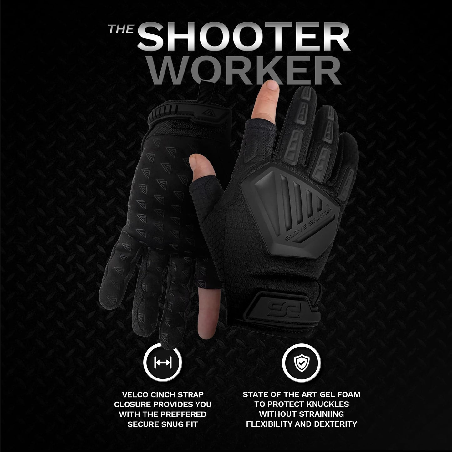 Glove Station The Paintball Work Gloves - Black (XL), Suede Leather Palm, Knuckle Protection for Men, 2 Fingerless Design for Paintball, Riding and Motorcycle Use