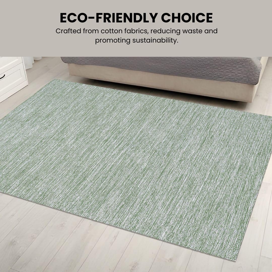Threadvista Hand Woven Area Rug 3x5 Feet - Rustic Farmhouse Bohemian Accent Rug for Living Room Bedroom Kitchen Entryway Floor Mats Non Slip - Ideal for High Traffic Areas 100% Cotton Rug Green