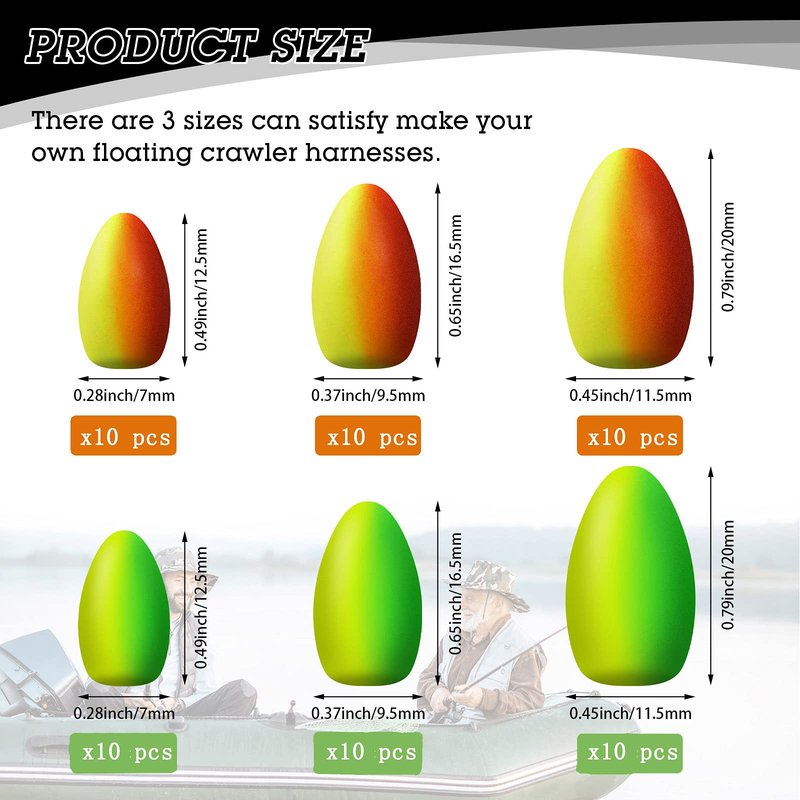 Skylety 60 Pieces Foam Floats Bullet Fishing Foam Snell Floats Pompano Rigs Oval Fly Fishing Strike Indicators for Trout Catfish Walleye(Yellow Green, Red Yellow)
