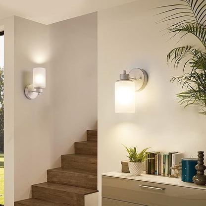 2 Pack Indoor Wall Sconces, Bath Vanity Light Fixtures Wall Mounted Lighting with White Frosted Glass Shade, White and Gold Color Bathroom Wall Lights Bedroom Porch