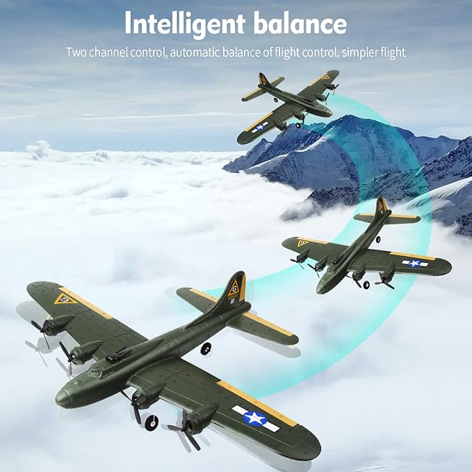 Goolsky FX817 RC Airplane B-17 Bomber Model 2 Channel RC Plane 2.4Ghz Remote Control Airplane Ready to Fly Foam Glider Fixed Wing Aircraft Flight Toys for Beginners and Adults