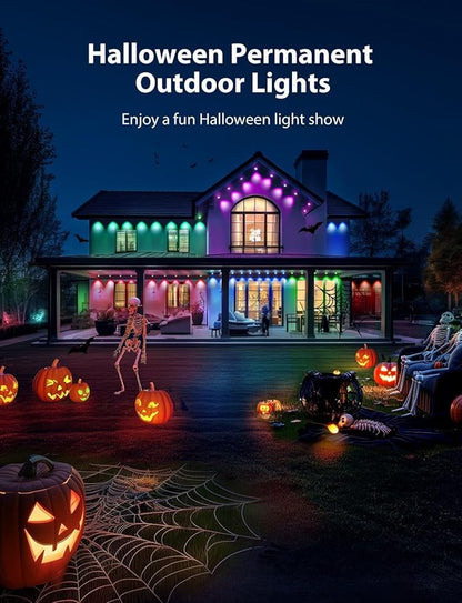 Permanent Outdoor Lights, 200ft Smart IC+RGB Outdoor Christmas Lights with 144 LED, IP67 Waterproof LED Eaves Lighting with DIY Scene Modes for Halloween Holiday Decor, Work with App Remote, Alexa