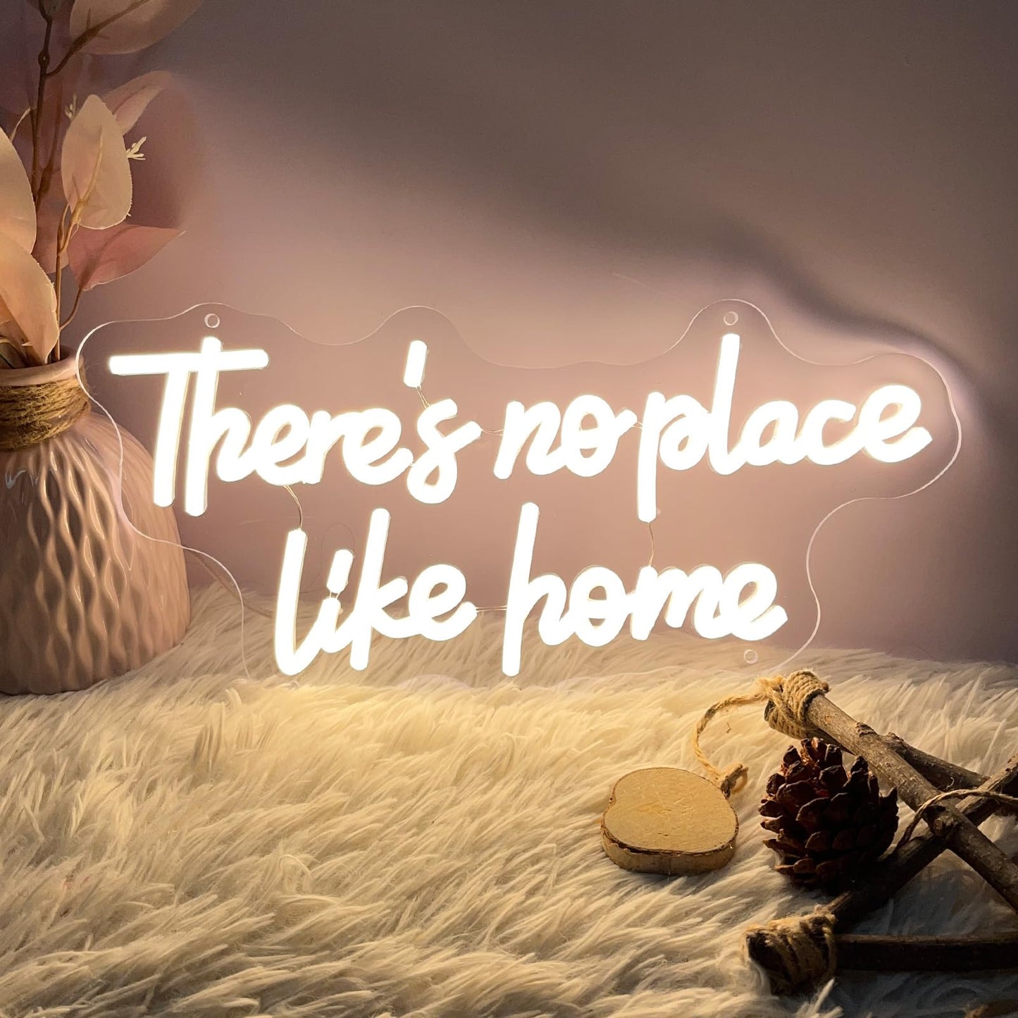 ZPLNOSIN Custom Neon Light Sign There’s No Place Like Home Indoor Bedroom Decor Wall Led Neon Sign Backdrop Flex Bar Christmas Party Wedding Living Room 5V USB Warm White 40x19.2cm