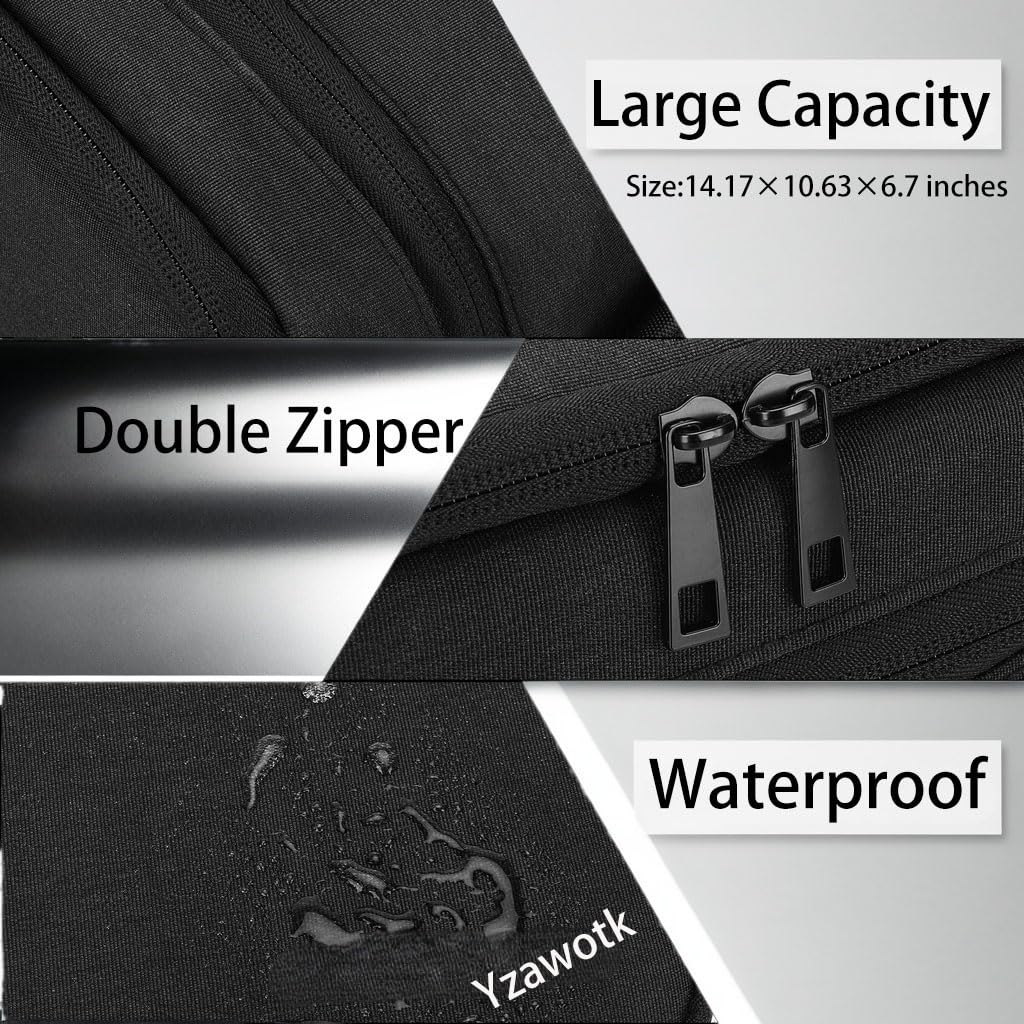 Extra Large Electronics Organizer Travel Case, Cable Organizer Bag with Shoulder Strap, Electronics Accessories Storage Double Layer Bags for Cord, Tablet, Headphone, Charger, Tools, DJ Gifts-Black