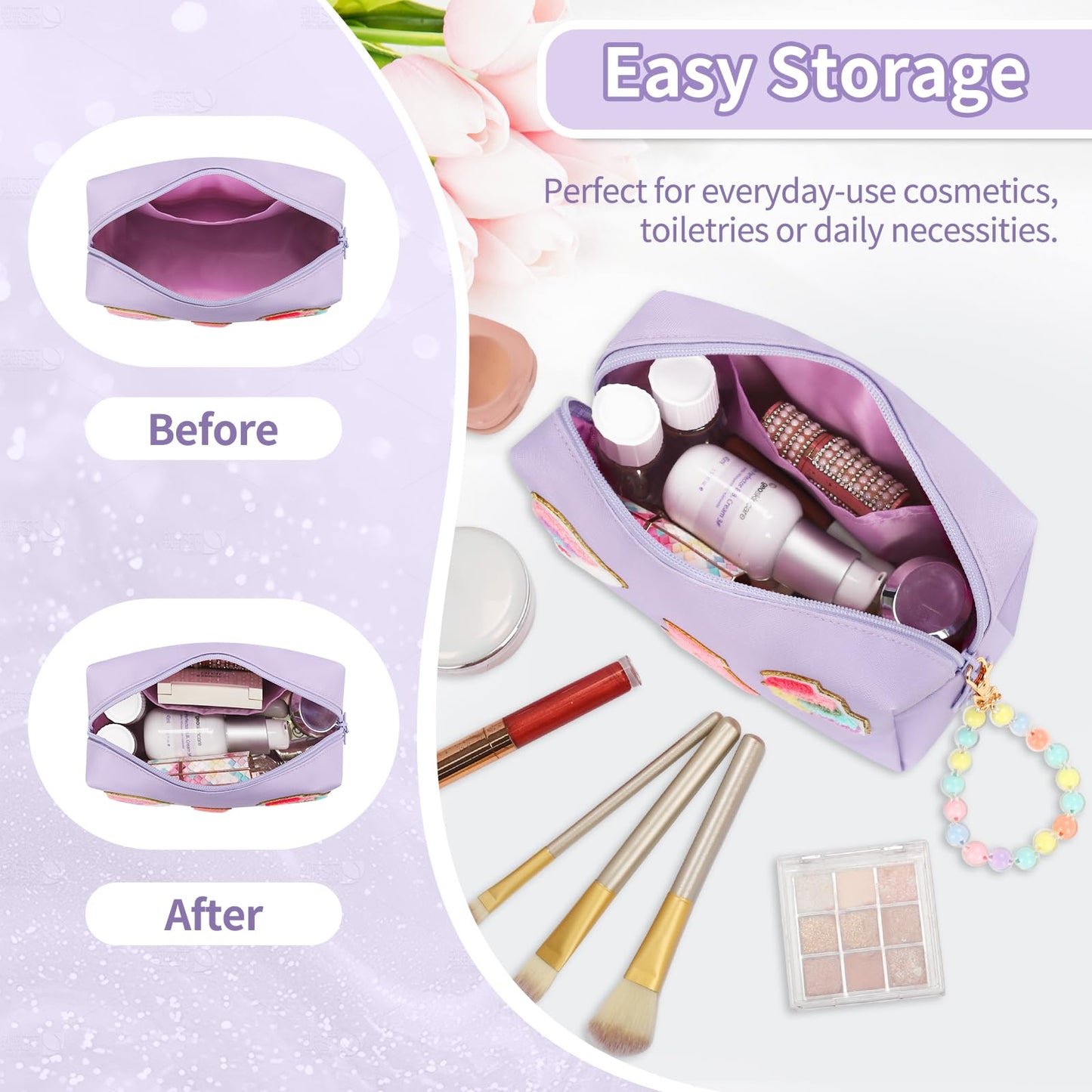 Initial Makeup Bag for Girls, Cute Makeup Bag Small Cosmetic Bag Travel Make Up Organizer Pouch, Birthday Gifts for Girls 4 5 6 7 8 9 10 11 12 13 14 15 Years Old, Teen Girls Gifts Trendy Stuff