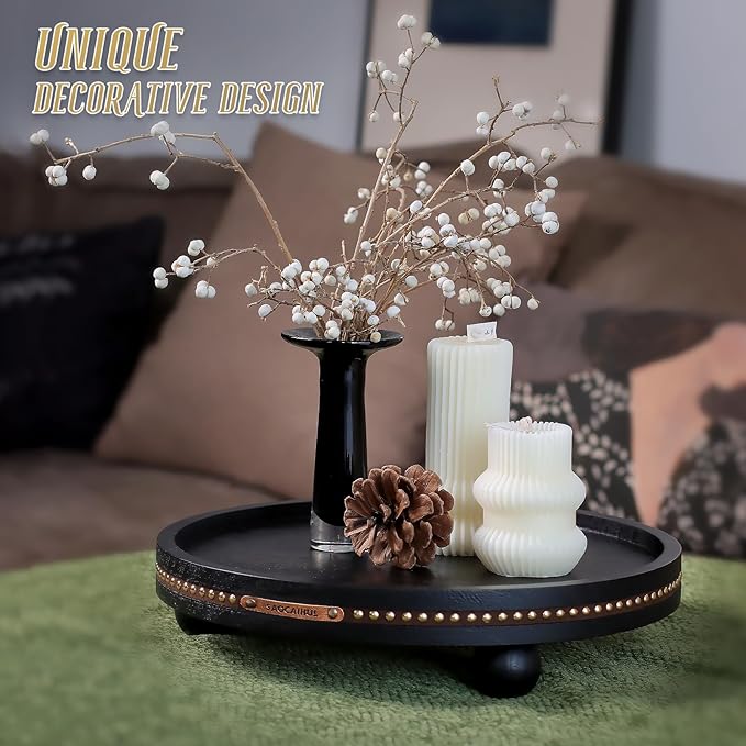 Decor Decorative Round Tray 11.81in for Home Decor for Coffee Table Farmhouse Kitchen Table Living Room Bathroom Centerpiece Tray Decor