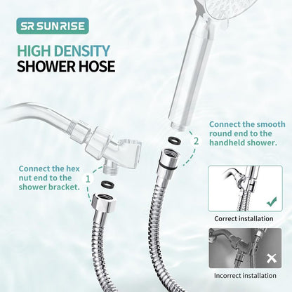 SR SUN RISE Flexible 304 Stainless Steel Replacement Shower Hose with Brass Fittings. RV Shower Hose. Explosion-Proof. 1.8 Meters/71 Inches. Polished Chrome