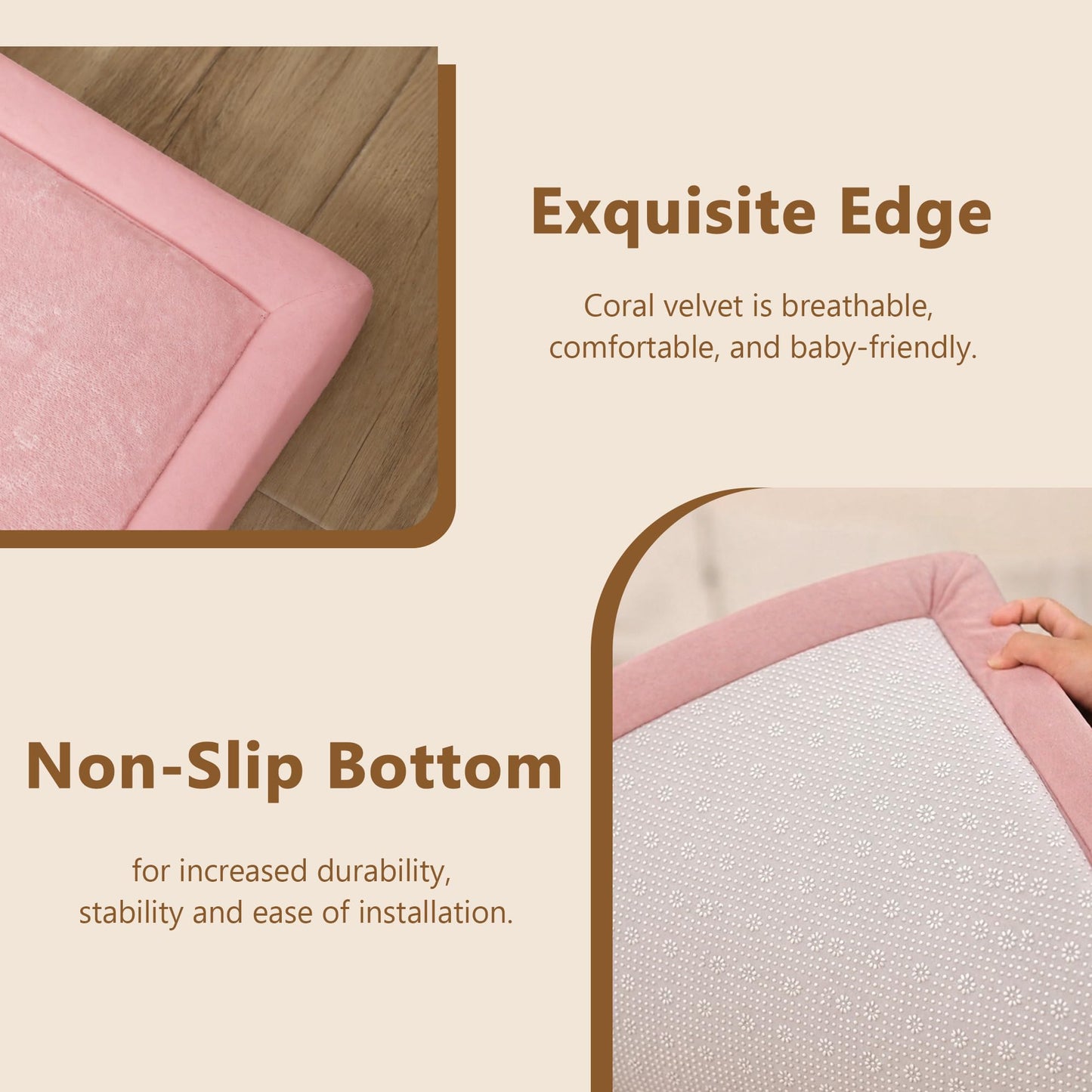 Baby Play Mat for Floor, 1.3'' Thick Memory Foam Tummy Time Mat - Super Soft Coral Velvet Nursery Rug with Non-Slip Backing, Crawling Rug for Toddlers/Infants, Yoga & Tatami Use, Light Pink, 50''x50''