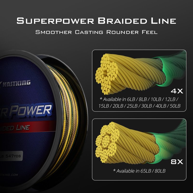 KastKing Superpower Braided Fishing Line, Camo, 30 LB, 500+47 Yds