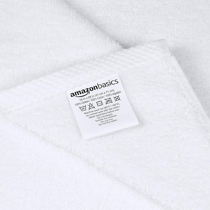 Amazon Basics 8-Pack Soft, Highly Absorbent, Quick-Dry Hand Towels, 100% Cotton
