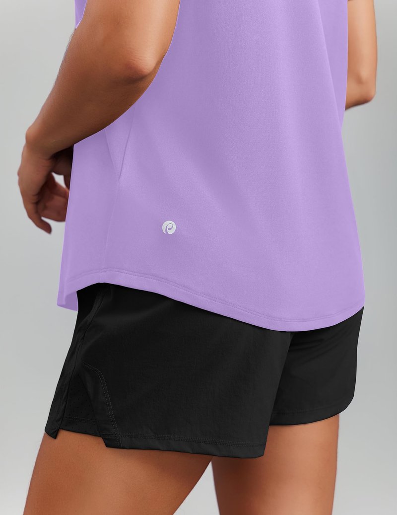 PINSPARK Hiking Shirts for Women UPF 50 Sun Protection Short Sleeve V Neck Moisture Wicking Quick Dry Outdoor Athletic Tops,Lavender XX-Large
