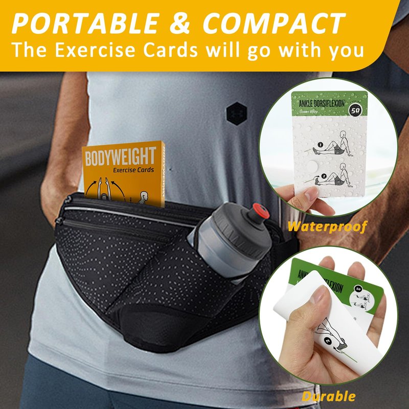ELAORY Bodyweight & Resistance Belt Workout Cards, 100 Different Exercise Cards with Detailed Illustrations, Large Size 5" x 3.5" Fitness Cards for Women & Men