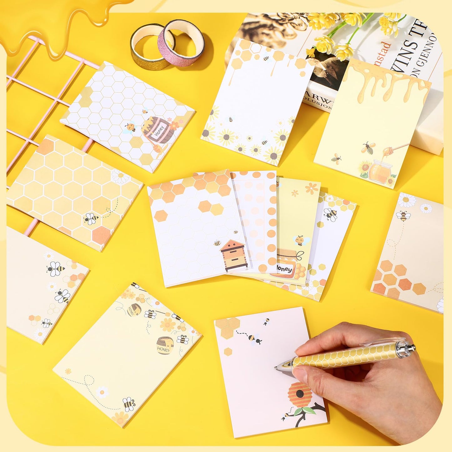 Chiisong 12 Pieces Bee Sticky Notes Bee Notepads Gifts 3x4 Inch Adhesive Honey Memo Notes for Women to Do List for Memo Reminder List for Office Home Supplies Teachers Gift