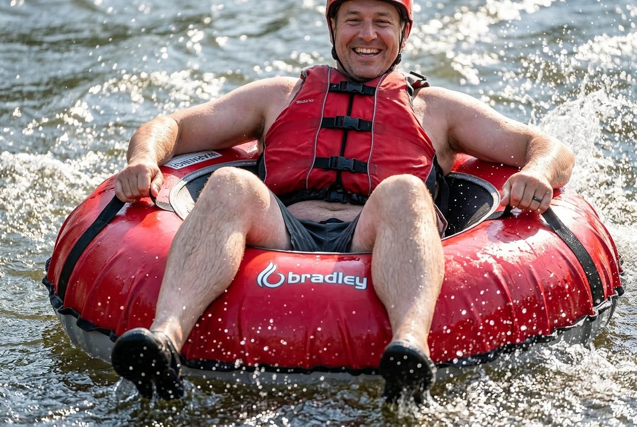 Pack of Two Bradley Heavy Duty Tubes for Floating the River; Whitewater Water Tube; Rubber Inner Tube with Cover for River Floating; Linking Tandem River Tubes; River raft Tube Red