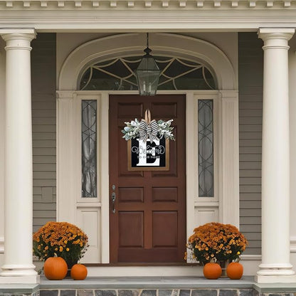 Ultra Large 14'' Last Name All Year Round Front Door Wreath with 26 Initial Letter Welcome Sign All Seasons Eucalyptus Garland and Bow Wreaths for Front Door Porch Farmhouse Decoration (E)
