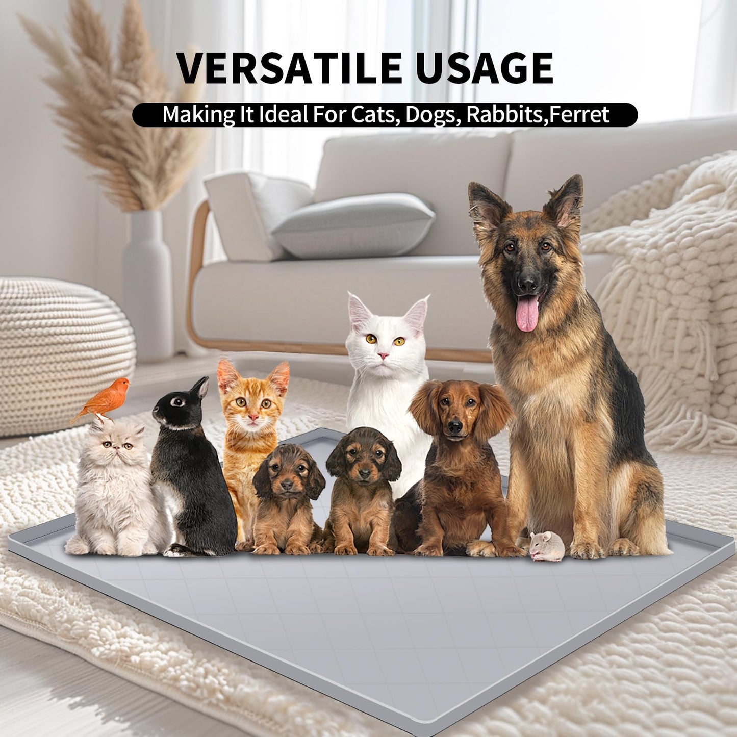 Cat Mat for Litter Box, Large 35" X 22" Cat Litter Mat, Indoor Waterproof Silicone Litter Trapping Pad for Floor, Soft on Kitty Paws, Easy to Clean, Non-Slip, Gray