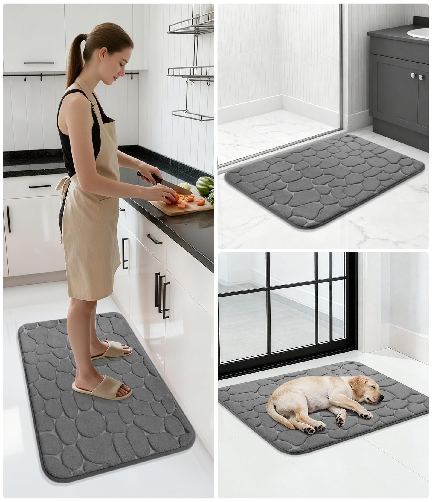 YIHOUSE Memory Foam Cobblestone Rugs Super Water Absorbent Bath Mats for Bathroom Machine Washable Bath Rugs(20x32,Dark Gray)
