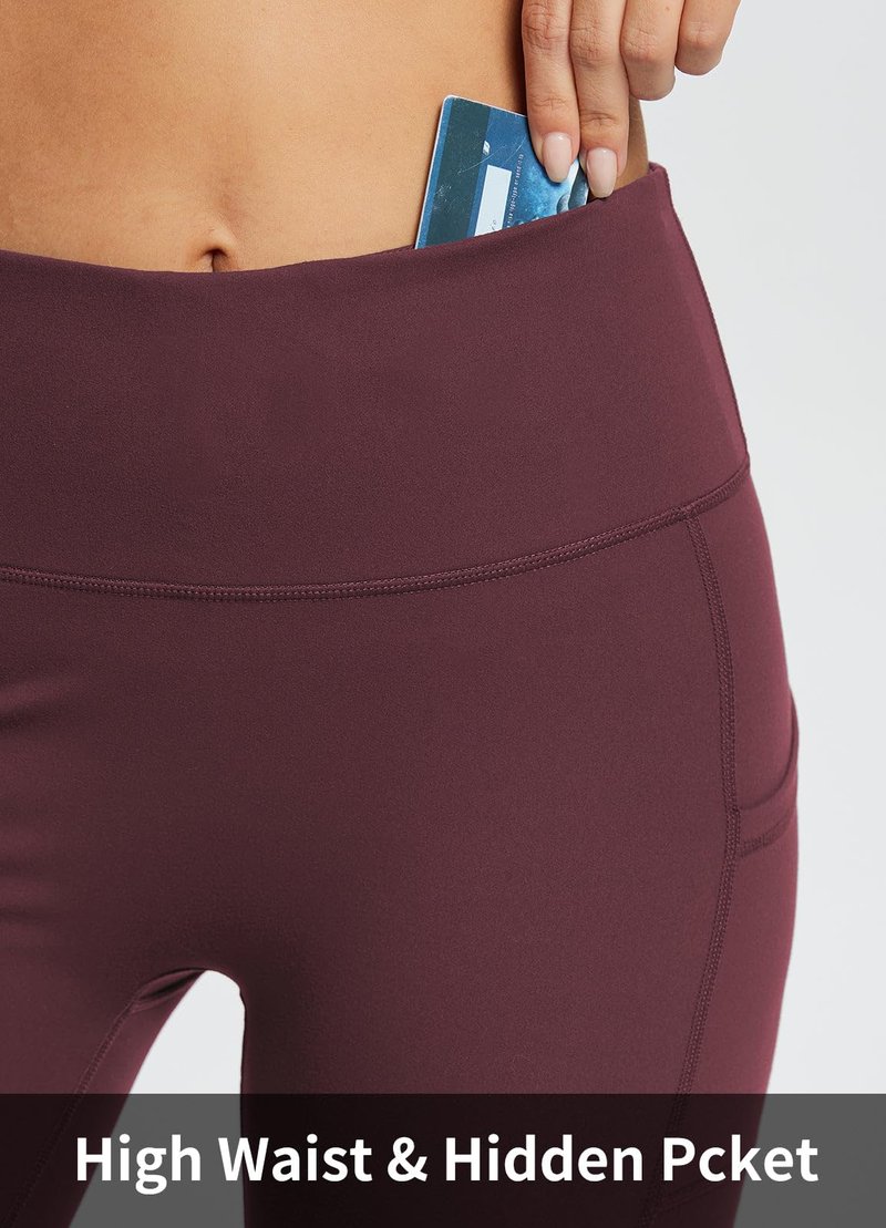 baleaf Biker Shorts Women Yoga Gym Workout Spandex Running Volleyball Tummy Control Compression with Pockets Soft 8" Wine Red S
