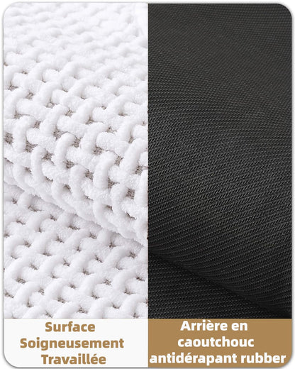 Color&Geometry Rubber Backed Waffle Bath Mat 24x16, Non Slip Water Washable Bathroom Rugs, Soft Absorbent Chenille Boho Carpet for Bathroom Floor, Tub and Shower, White