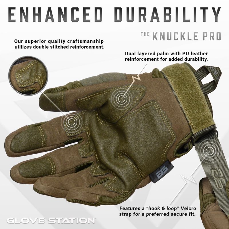 Glove Station Gloves for Men – Touchscreen Utility Gear with Hard Knuckle Protection Used in Motorcycle, Airsoft, & Outdoor Work Green - Hard Knuckle X-Large
