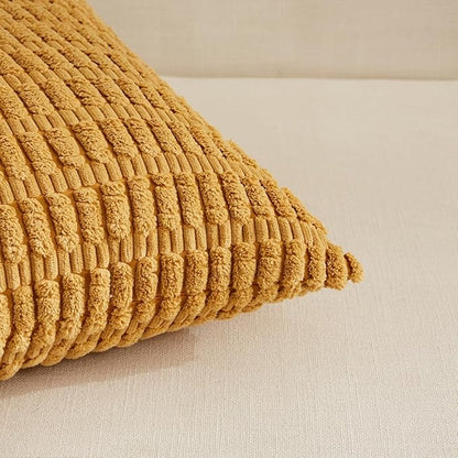 Fancy Homi Mustard Yellow Lumbar Decorative Throw Pillow Covers 12x20 Inch for Living Room Couch Bedroom, Soft Corduroy Rectangle Cushion Case 30x50 cm, Rustic Farmhouse Home Decor