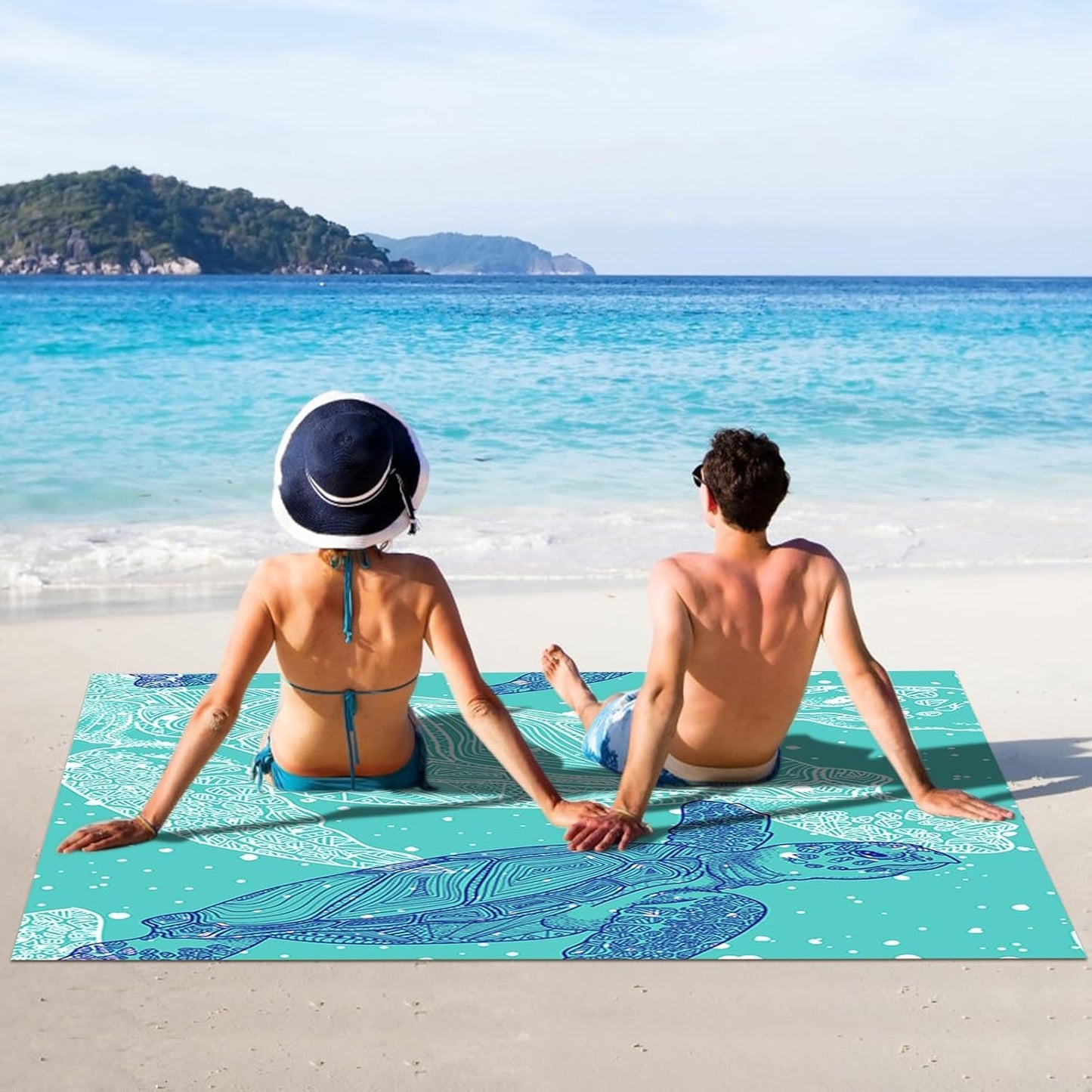 JKSvrenthy Packable Waterproof Picnic Blanket, Waterproof Beach Blanket Sandproof with Stakes, Large Foldable Beach Blanket Waterproof Sandproof, Sand Free Waterproof Beach Mat, 79x83 Inches