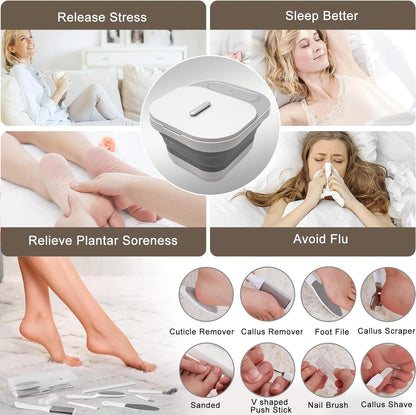 Collapsible Foot Spa Bath with Heat and Massage Rollers, Bubble, Foot Pedicure Kit, Temperature Control, Red Light, Pedicure Foot Spa, Foot Bath