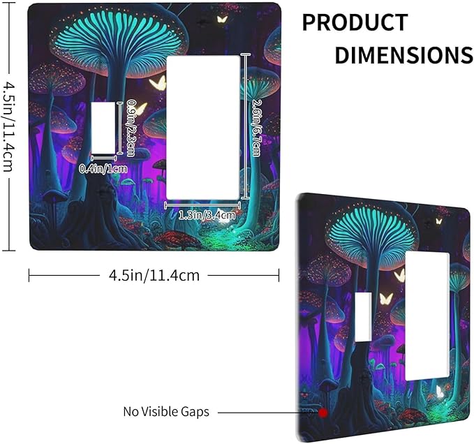 Fantasy Mushroom Forest Glowing Butterfly 2 Gang Combination Light Switch Cover Decorative Toggle Rocker/Decora Wall Plate Electrical Faceplate for Bathroom Kitchen Home Decor