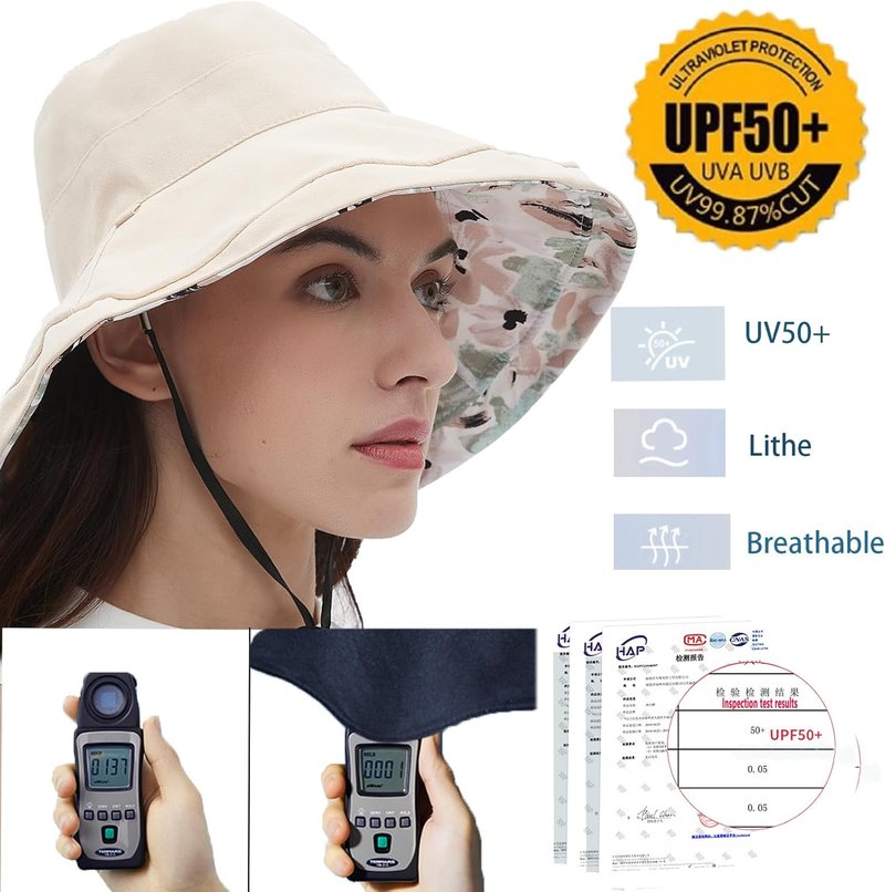 Womens Sun Hats - Wide Brim Reversible Bucket Hat for Summer Travel | UV Protection, Packable Cotton